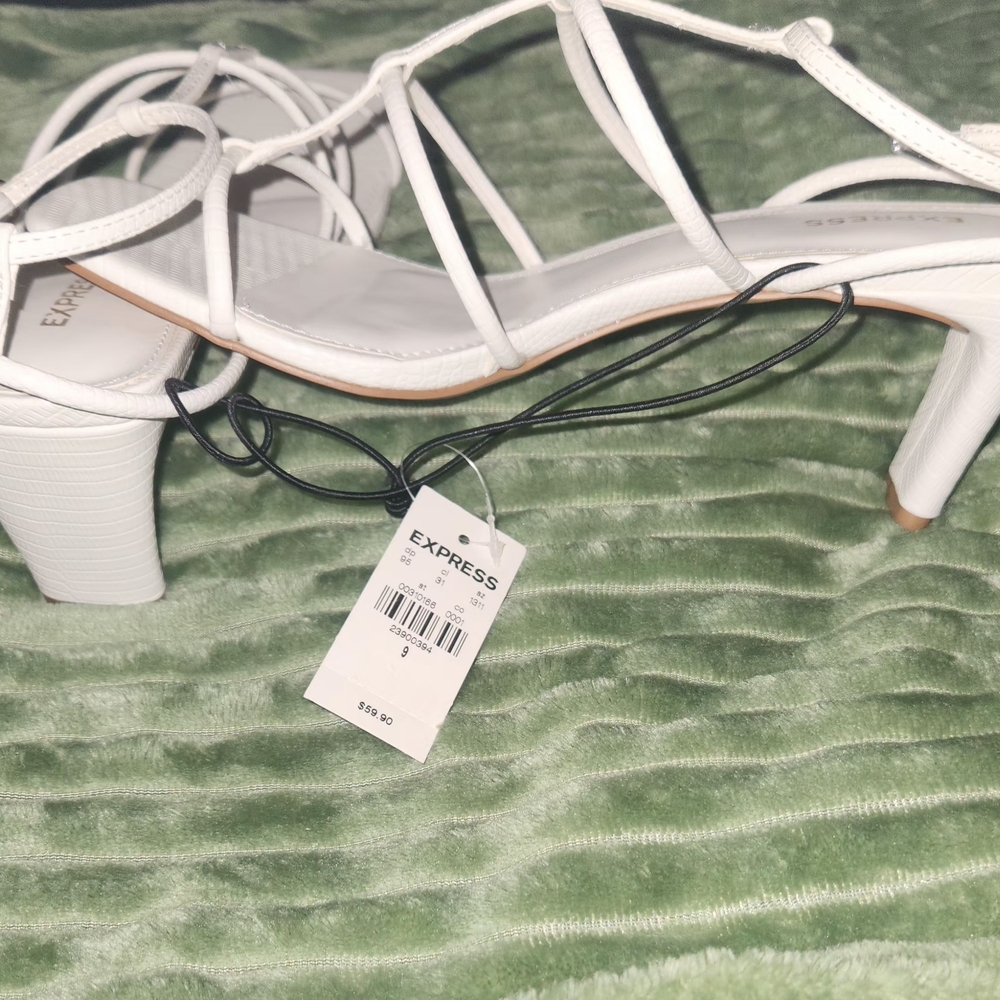 Express White Strappy Heels with Ankle Strap Item No. 25-203